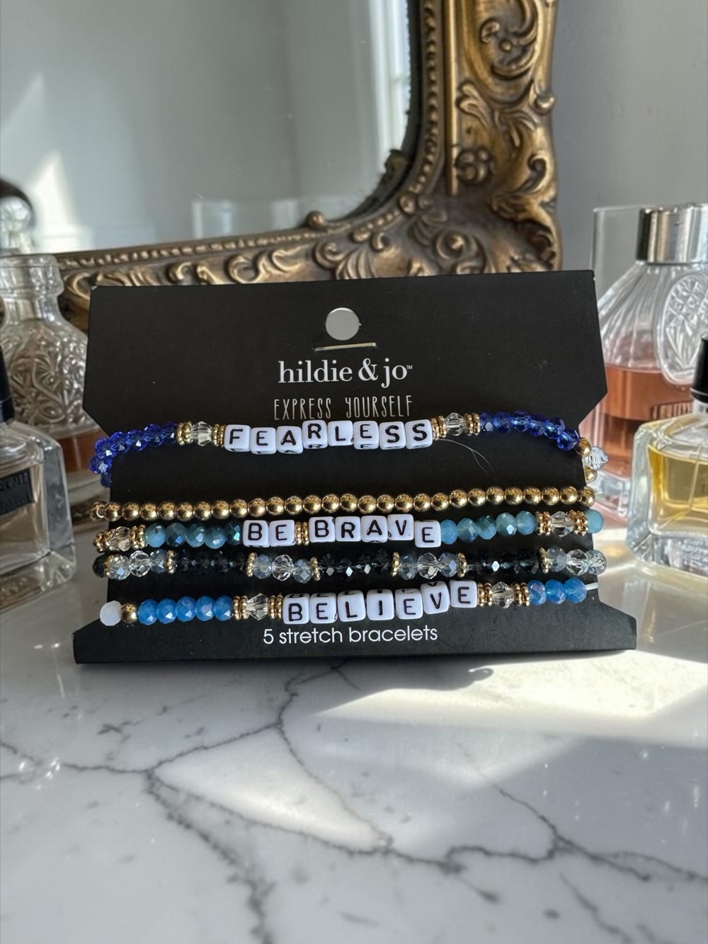 hildie & jo Blue 'Fearless' Bead Stretch Bracelet - Set of 5